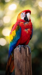Obraz premium Vibrant Parrot with Bright Feathers Perched on Post