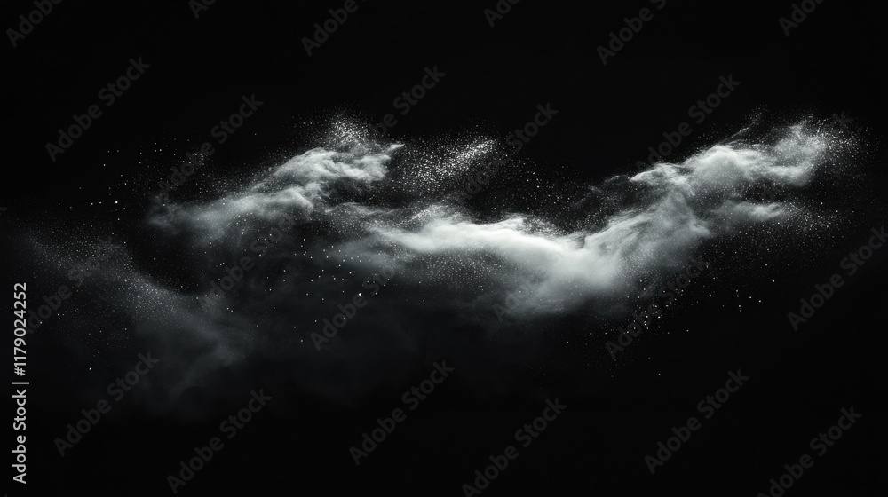 Poster black matte textured background with floating dust particles illuminated by soft light in the top ri