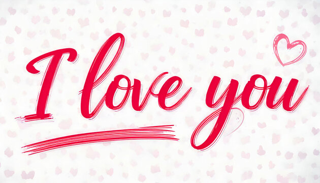 "I love you" in red cursive on a white background with scattered pink heart patterns and a heart