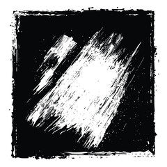 Dynamic black brushstroke on white background, framed in black.