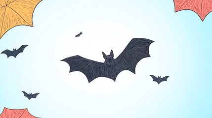 Fototapeta premium Charming Hand-Drawn Illustration: Bats Soaring Amidst Autumn Leaves. AI Generated