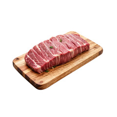 Prime Cut: Fresh, raw beef flank steak,  ready for grilling or cooking. The rich, red color and marbling are a testament to the high quality of this premium meat.  This is a close-up shot.