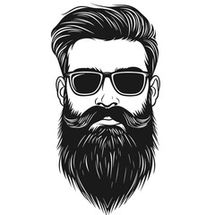 Black and white illustration of a bearded man with slicked-back hair.