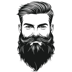 Black and white illustration of a bearded man with slicked-back hair.