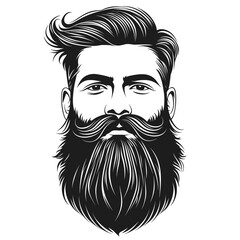 Black and white illustration of a bearded man with slicked-back hair.