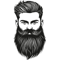 Black and white illustration of a bearded man with slicked-back hair.