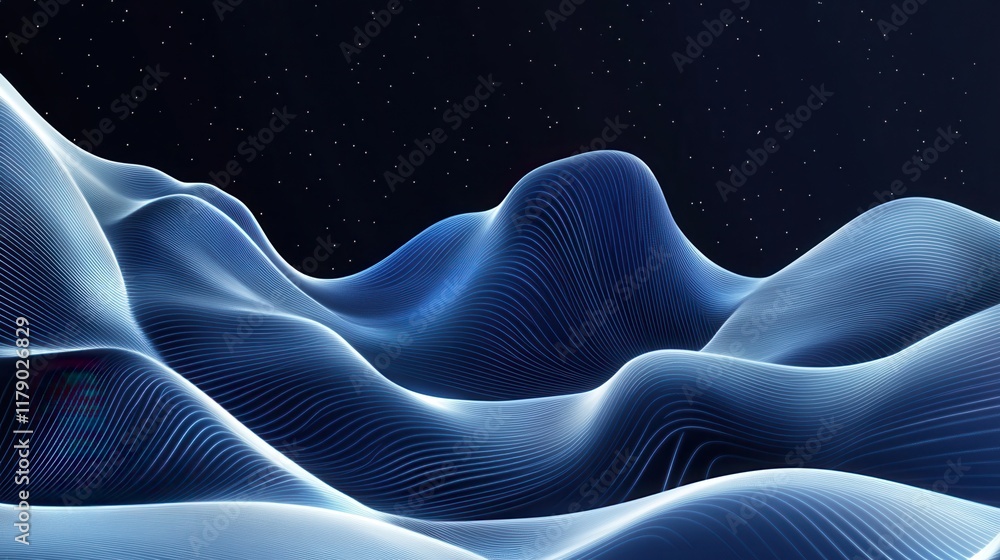 Poster a digital abstract background featuring a geometric pattern of glowing blue and white lines on a dar