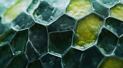 Abstract green and yellow polygon background texture with depth of field effect