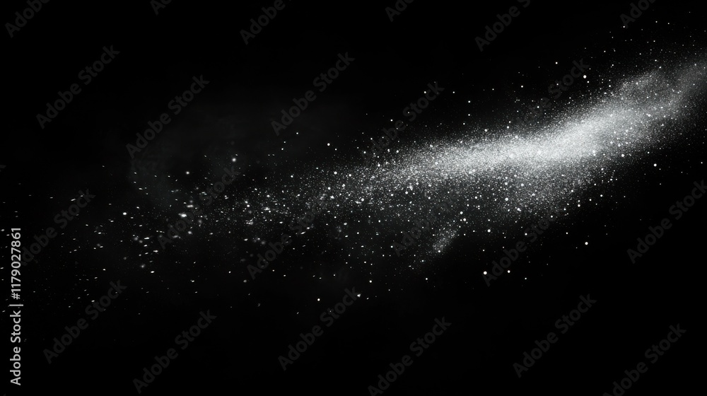 Poster black matte textured background with floating dust particles illuminated by soft light in the top ri