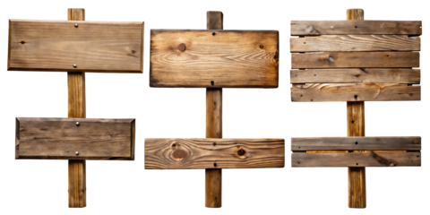 Set of Old weathered wooden sign board isolated on white background PNG.AI GENERATED