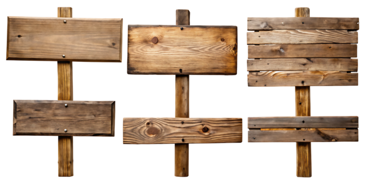 Set of Old weathered wooden sign board isolated on white background PNG.AI GENERATED