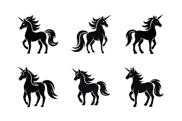 Set of Silhouettes of Majestic Unicorns set design