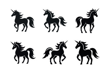 Set of Silhouettes of Majestic Unicorns set design