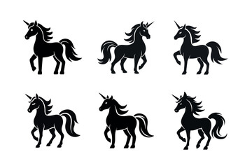 Set of Silhouettes of Majestic Unicorns set design