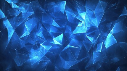 Naklejka premium A dynamic, geometric blue background with connected nodes and glowing polygonal shapes, ideal for tech designs.