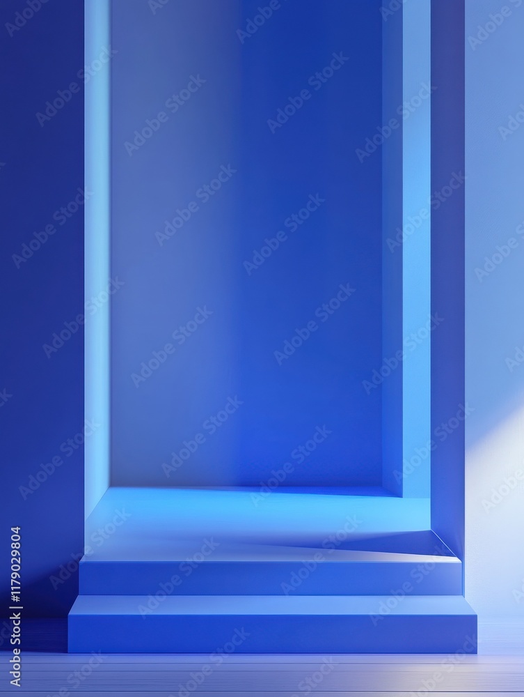 Poster creative abstract blue gradient blank wall. design and copy space concept. mock up. 3d rendering
