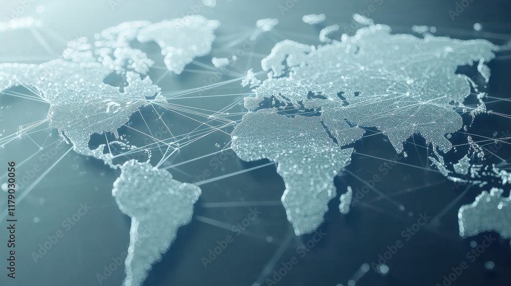 Aufkleber light blue background with a digital world map and global network connections, representing the conc