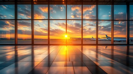 Fototapeta premium Stunning sunset over airport terminal travel destination landscape
