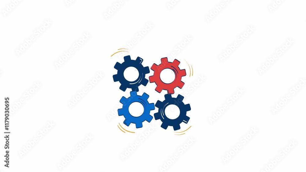 Poster collaborative effort teamwork cogs doodle animation. problem solving 4k video motion graphic. four d