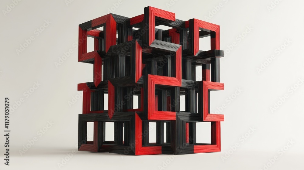 Aufkleber red and black 3d rendering of a structure made of cubes