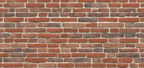 Obraz premium Rustic red brick wall with faded and uneven colors, showcasing natural imperfections for a seamless texture background. 