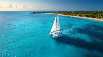 Obraz premium Sailing adventure in crystal clear waters tropical beach aerial view