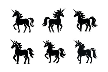 Set of Silhouettes of Majestic Unicorns set design © md manik hossain