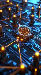Glowing Brain Connection on Digital Circuit Board