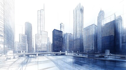 Modern architectural digital art of chicago's skyscraper cityscape