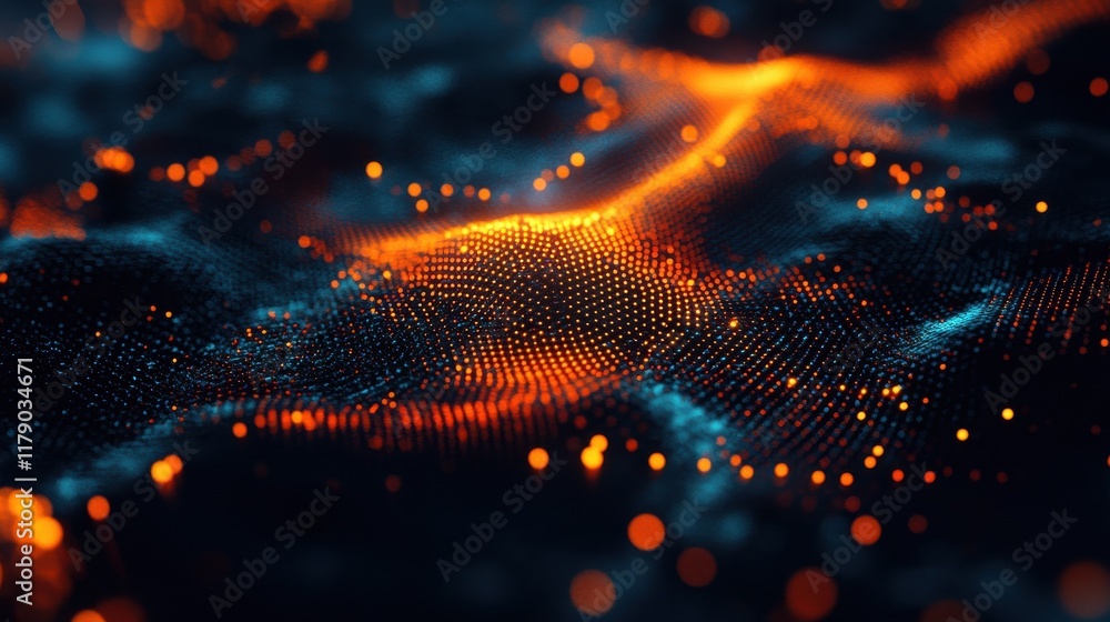Poster abstract futuristic surface with orange glowing hexagons is creating modern background