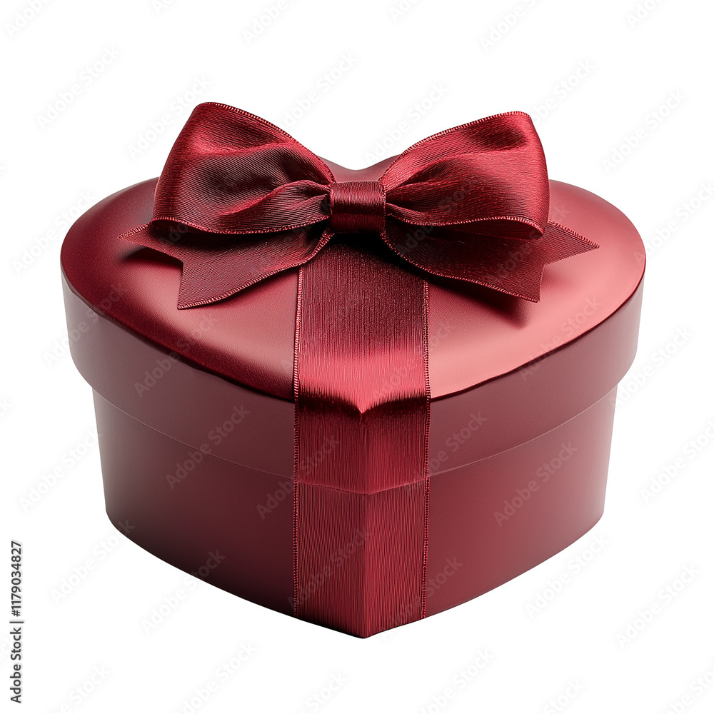 Wall mural cut out red heart shape gift box with red ribbon isolated on empty transparent background top view. 