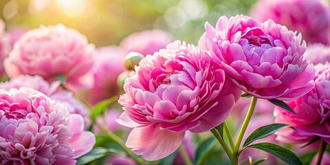 Obraz premium Candid shots reveal the breathtaking beauty of blooming pink peonies.
