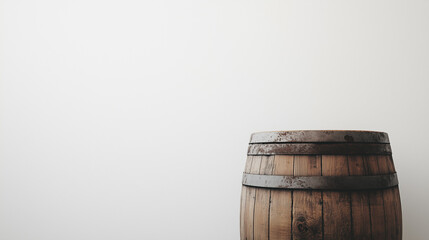 Obraz premium Beczka z drewna w rustykalnym stylu, ustawiona na białym tle, ukazująca naturalne usłojenie i teksturę drewna.