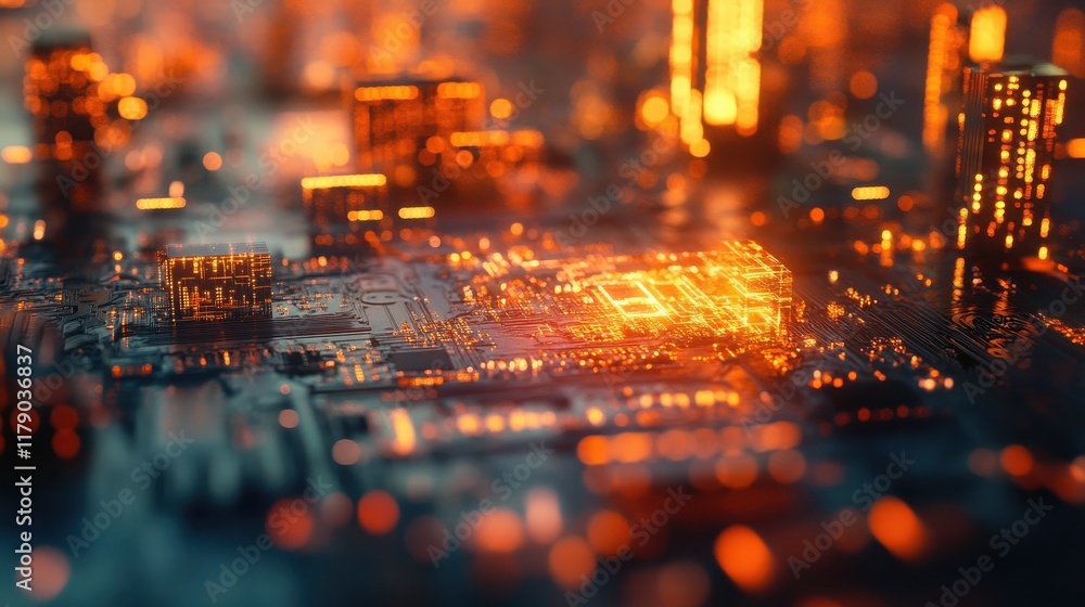 Poster abstract circuitry. technology of electronic computer hardware on a background of circuit board