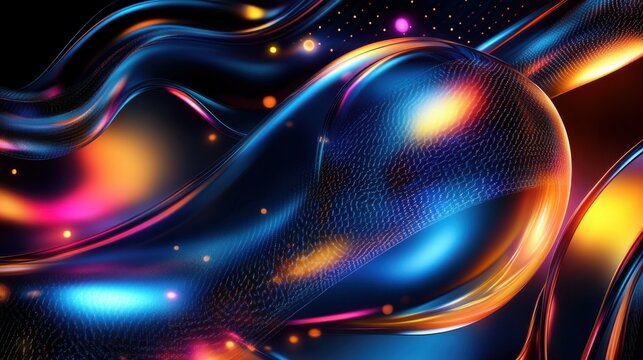 Futuristic abstract background with glowing neon elements and metallic textures