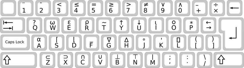 Computer Keyboard Outline Black on White. APL Key board programming language. Vector Image isolated on white background, eps