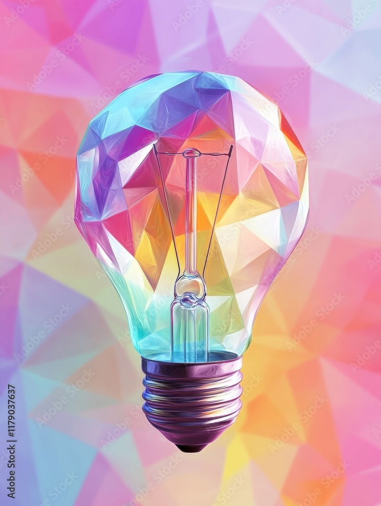 Aufkleber polygon idea light bulb on blurred gradient multicolored background. global cryptocurrency blockchai