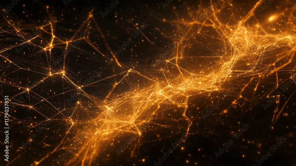 Poster intricate lines and dots creating a glowing abstract network on a dark background, symbolizing conne