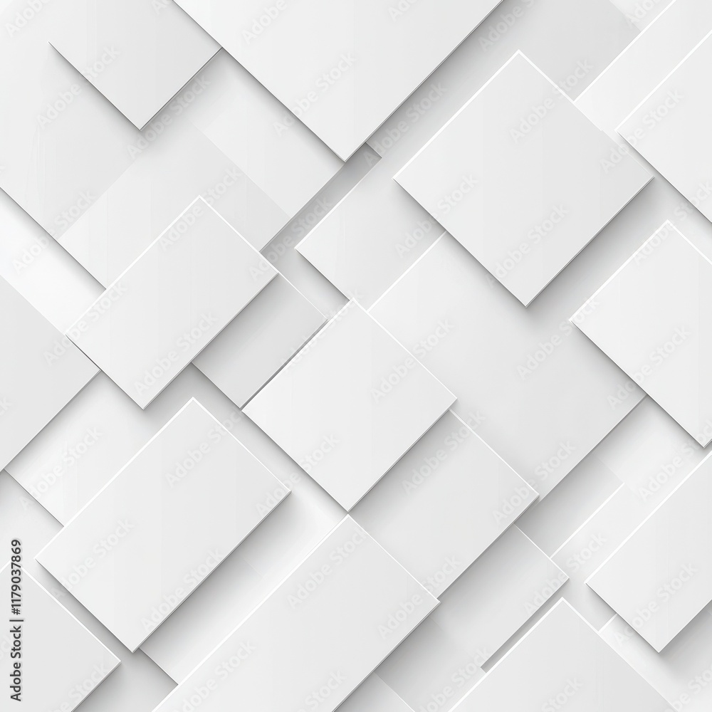 Poster Modern white and light grey square overlapped pattern on background with shadow. white background. Minimal geometric white light background abstract design. Elegant white and grey Background.