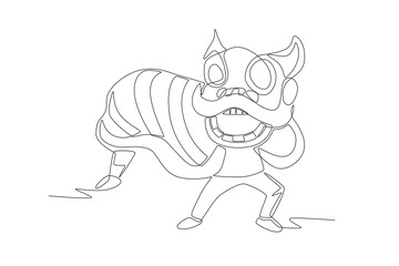 Lion dances concept one-line drawing