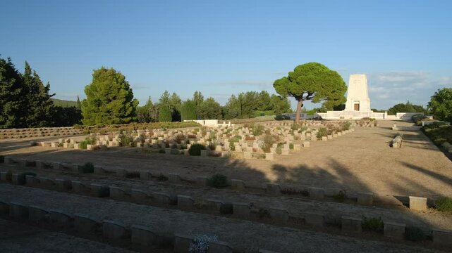 Panoramic view of the Lone Pine Anzac Memorial. At the Gallipoli Battlefields in Gallipoli, Turkey country - 4k video 