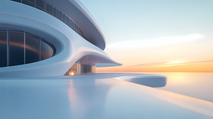 Fototapeta premium Minimalist modern architecture blending with ocean and sky