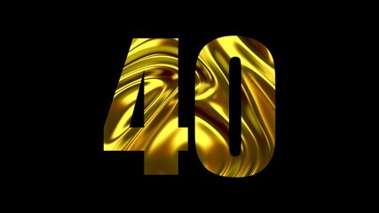 Number 40 Golden Animation on Black Background. 4K	