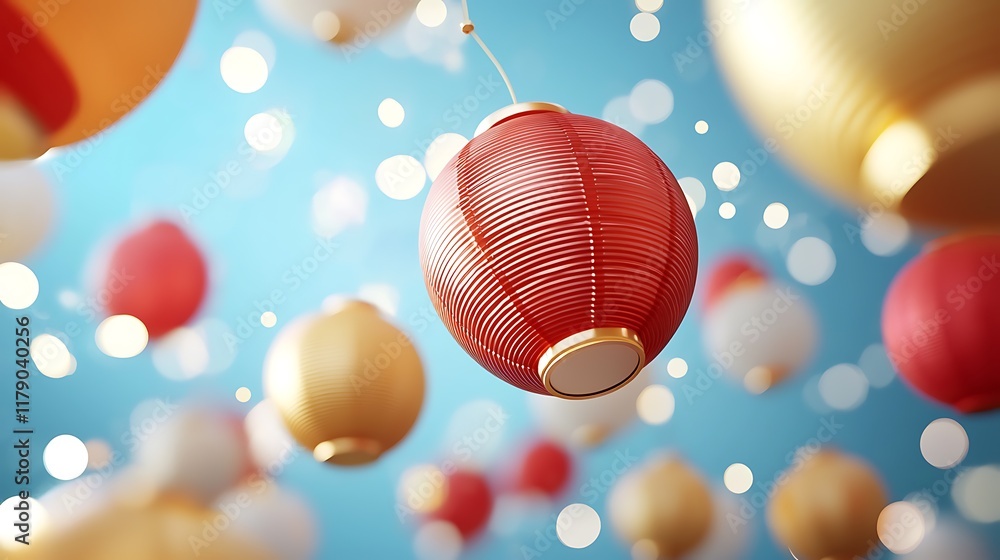 Poster glowing red and gold lanterns hanging in harmony creating a vibrant and festive atmosphere as part o