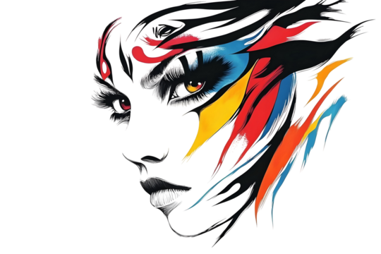 Outline of a female side profile isolated on a transparent background - Powered by Adobe