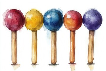 A colorful arrangement of lollipops on sticks, showcasing vibrant hues and playful design.