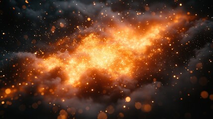Fototapeta premium Fiery nebula with glowing embers and dark smoke.
