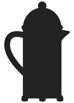 Silhouette d'une cafeti&egrave;re &agrave; piston, pr&eacute;paration du caf&eacute; pour le petit-d&eacute;jeuner, vecteur isol&eacute; pour conception graphique et communication visuelle, ic&ocirc;ne sur le th&egrave;me de l'alimentation