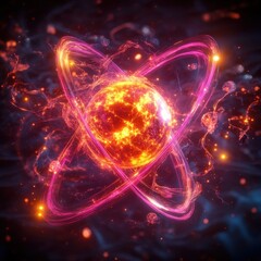 Obraz premium Vibrant Atom Illustration with Energy Swirls