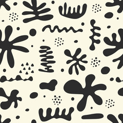 Seamless pattern with abstract organic shapes. Background with hand drawn elements. Trendy fabric concept. Vector illustration